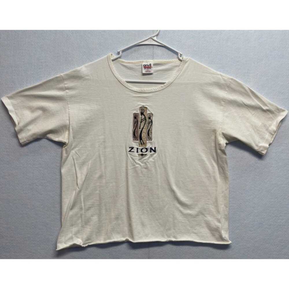 Vintage Zion Tee Shirt Top Short Sleeve Crew Neck White Size Large